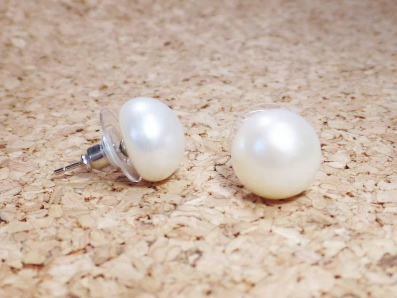 15 Mm Perlen-Ohrstecker Sterling Silber, Cremeweiß von PearlSelect