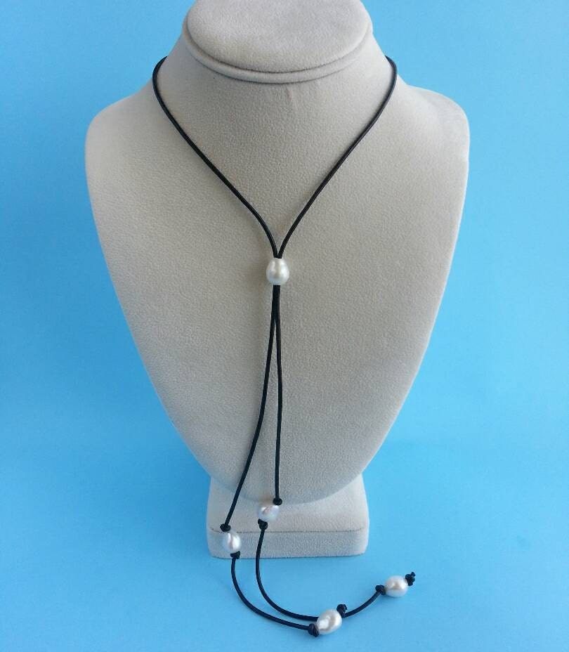 Barock Süsswasserperlen Leder Lariat Kette von PearlSelect