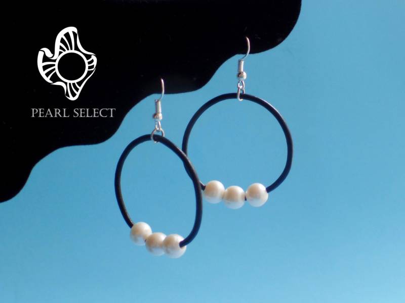Lederperlen-Creolen Echtsilber-Ohrhaken, Süsswasserperle von PearlSelect