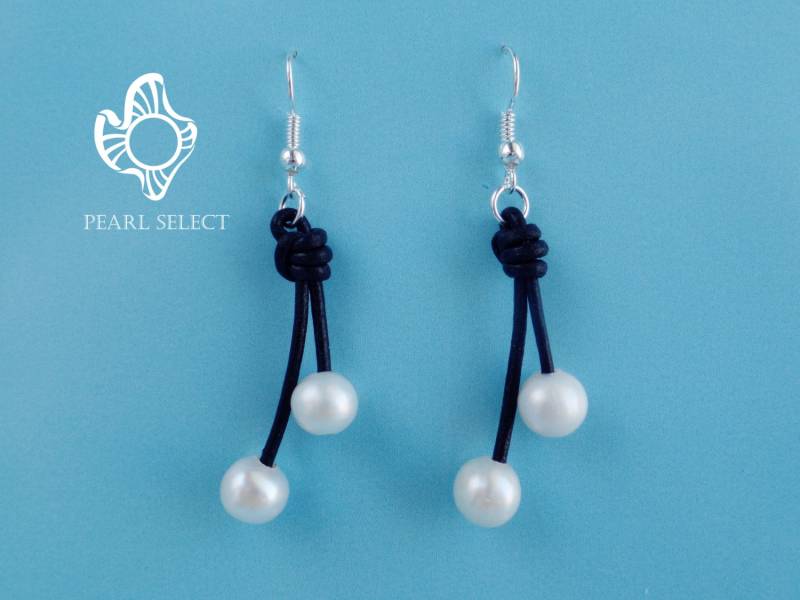 Lederperlen Ohrringe Süßwasserzuchtperle, 5 cm von PearlSelect