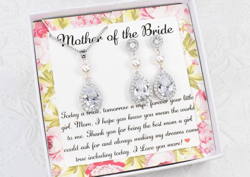 Mutter Der Braut Schmuck Set Zirkonia Teardrop Ohrringe & Halskette von PearlSelect