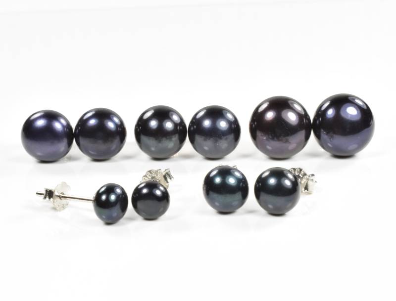 Schwarze Perle Ohrstecker 925 Sterling Silber Echte Ohrringe Schwarze Nieten Braut Brautjungfer von PearlSelect