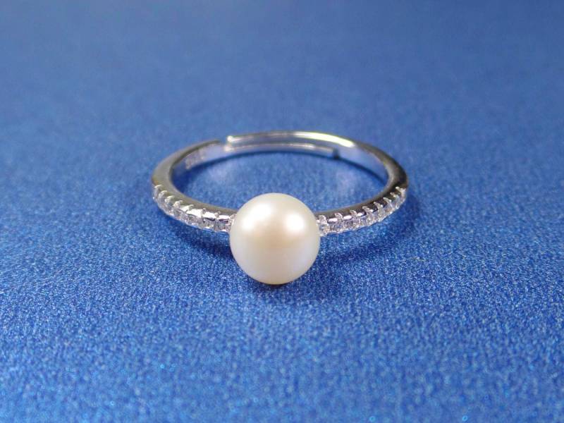 Süsswasserperle Ring Sterling Silber, Cz Akzente, Einstellbar von PearlSelect