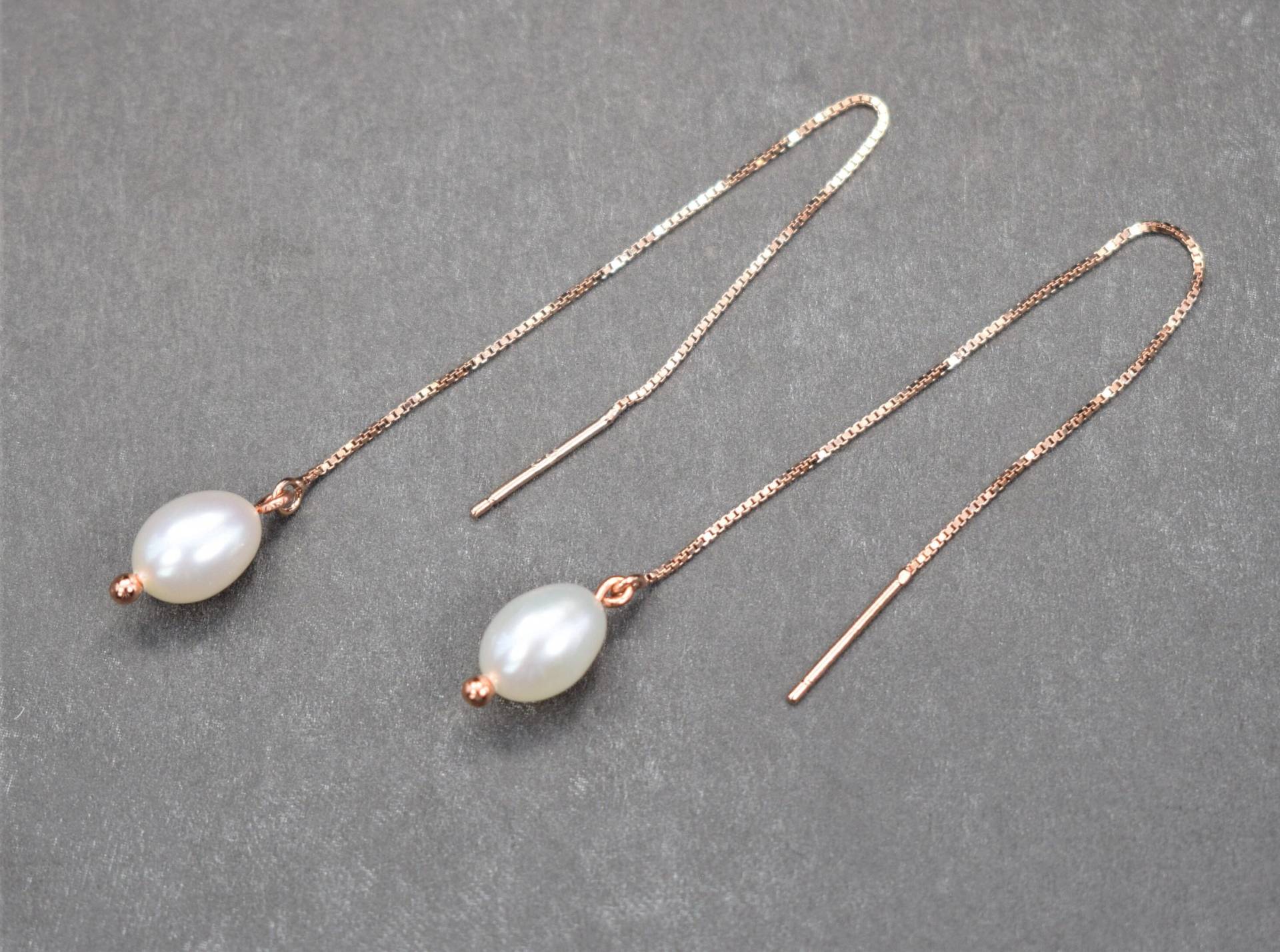 Süsswasserperlen-Durchfädler-Ohrringe 925 Sterling Silber, Roségold von PearlSelect