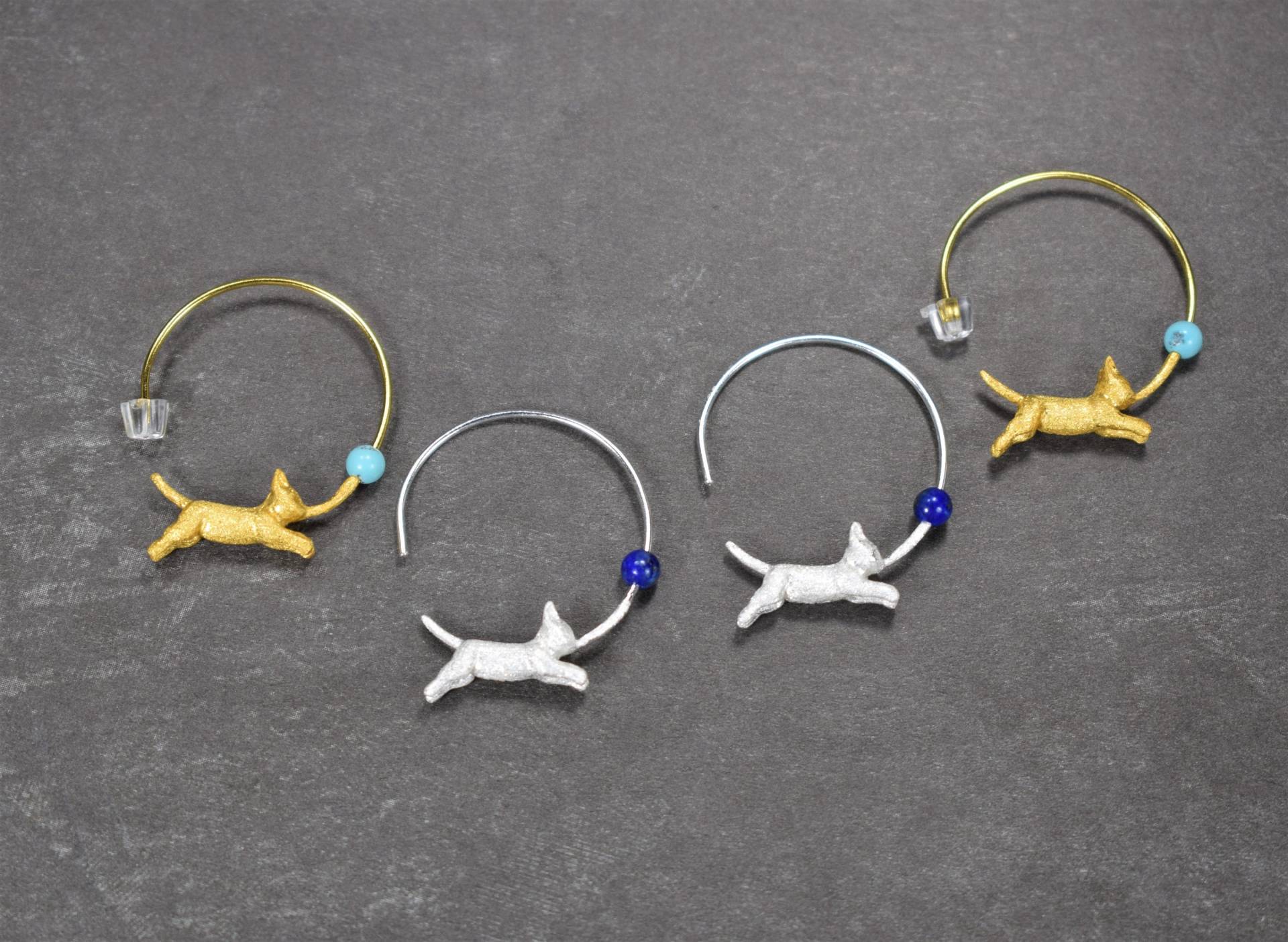 sterling Silber Katze Creolen Lapis Lazuli Mond Schmuck von PearlSelect