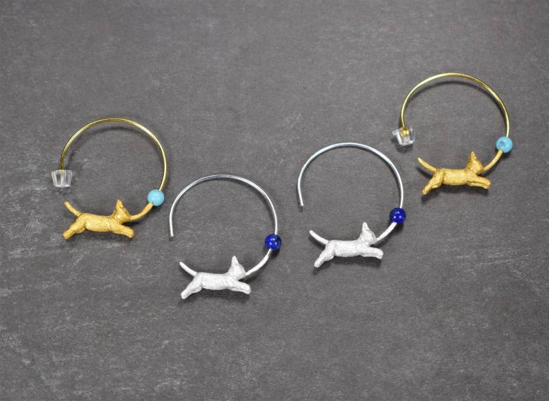 sterling Silber Katze Creolen Lapis Lazuli Mond Schmuck von PearlSelect