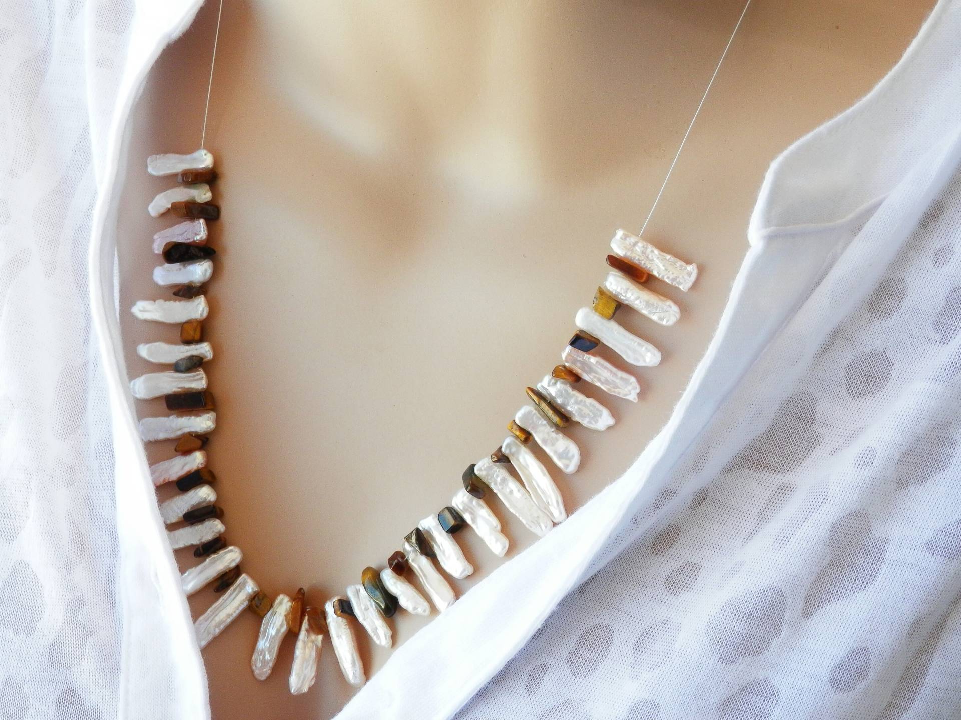 Sommer Kette Perle Tigerauge Türkis von PearlTales