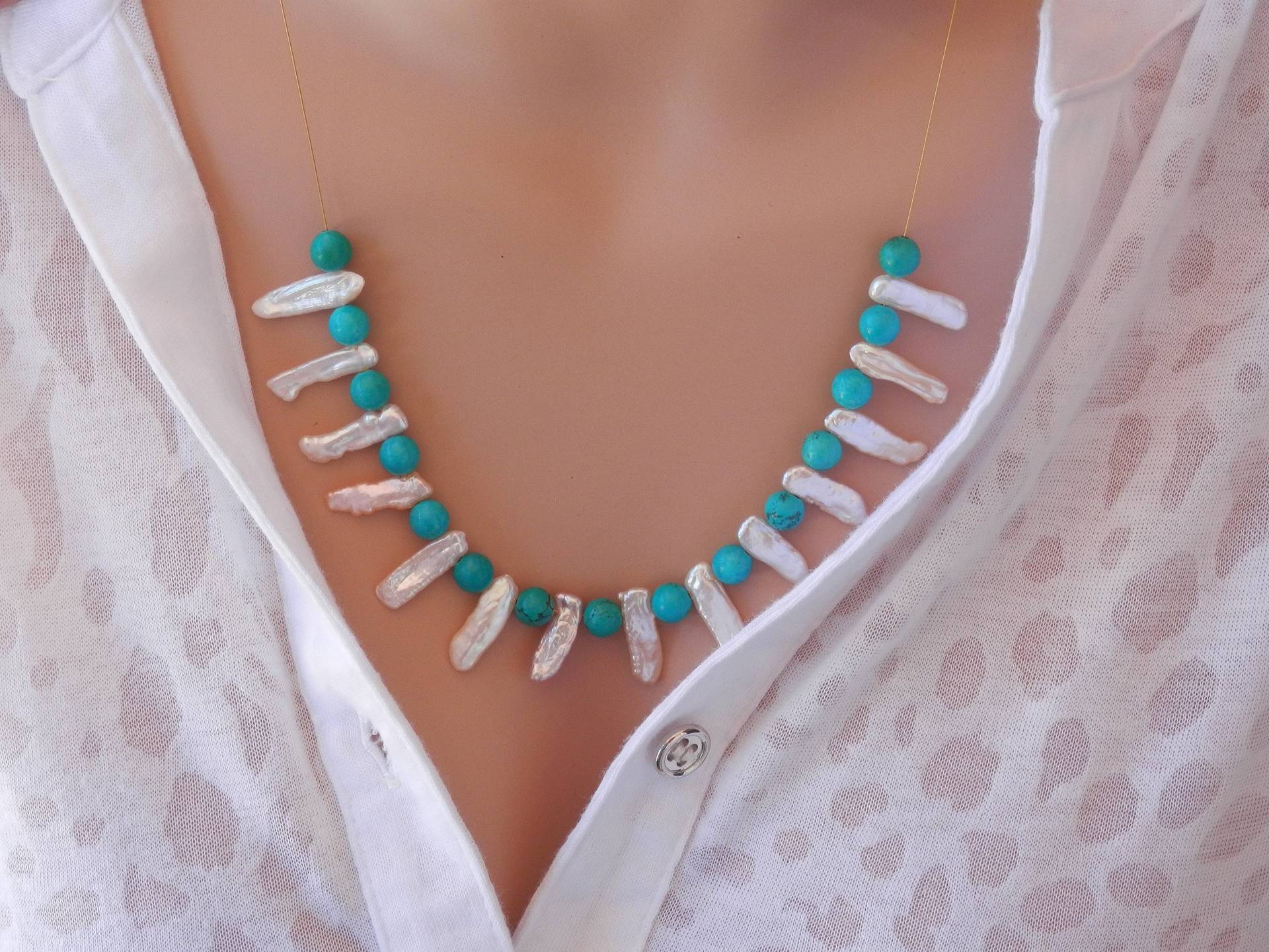 Türkis Halskette Tuquoise Halsband Sommer Boho Geburtstag Tiger Auge von PearlTales