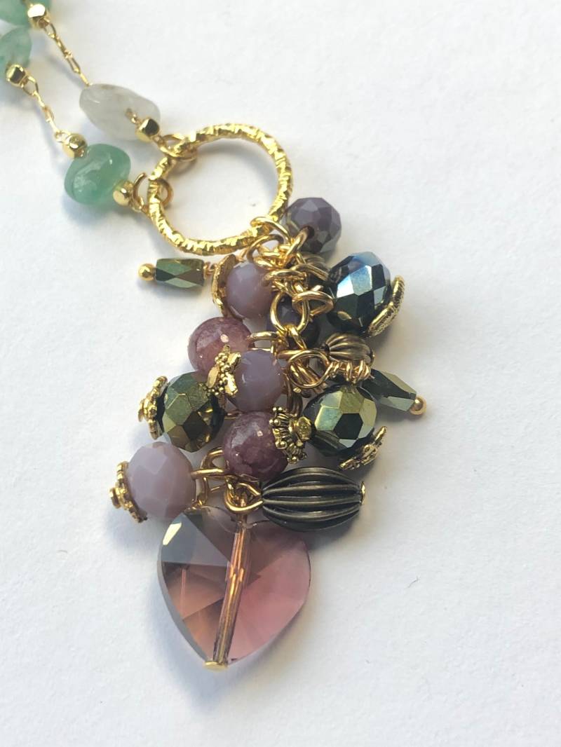 Aventurinkette Mit Anhänger Aus Verschiedenen Glassteinen Und Lepidolite von PearldiverJewel