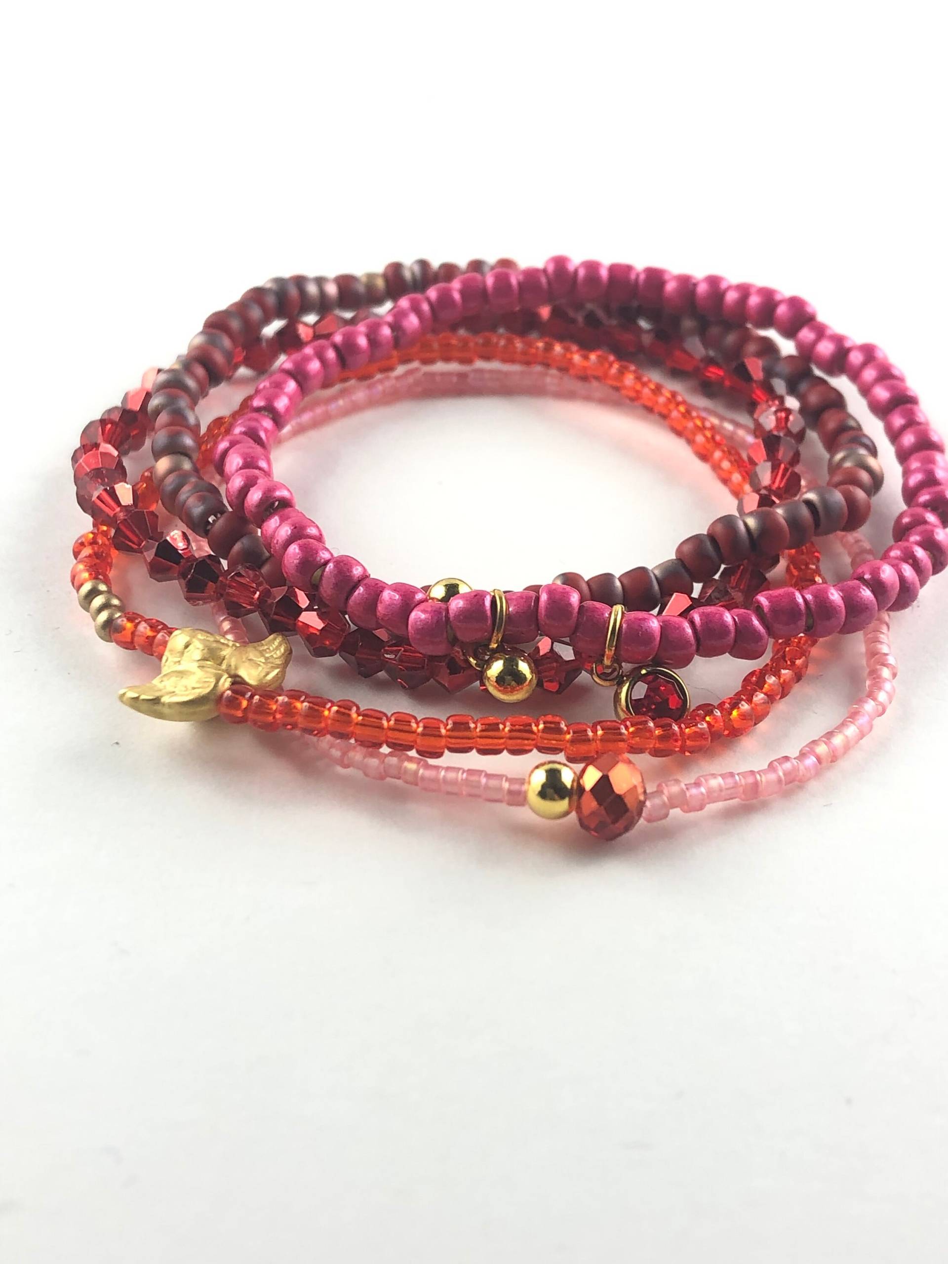 Boho Perlenarmband Bettelarmband-Set 5-Teilig Mit Toho-Perlen Metallperlen Schutzengel 925 Sterlingsilber Glücksarmband von PearldiverJewel