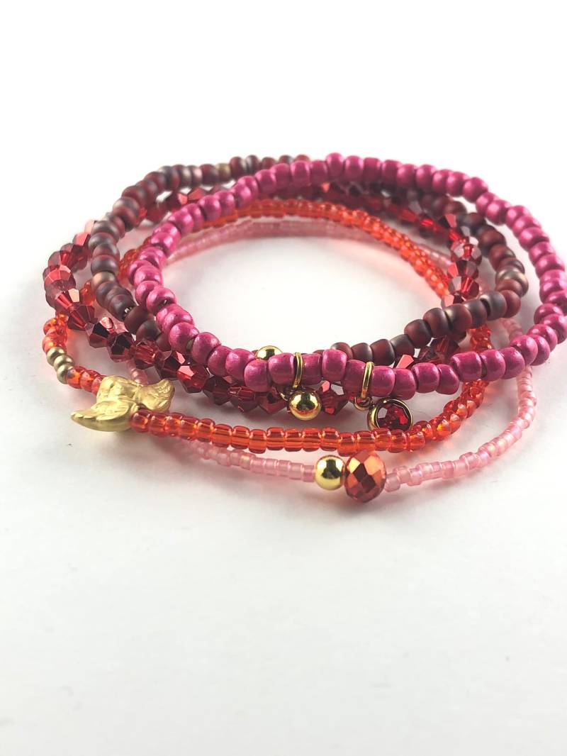 Boho Perlenarmband Bettelarmband-Set 5-Teilig Mit Toho-Perlen Metallperlen Schutzengel 925 Sterlingsilber Glücksarmband von PearldiverJewel