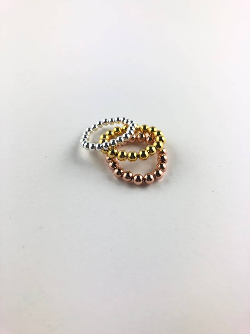 Damen Ring Stapelringe Tricolor Aus 3+4+5mm Sterlingsilberkugeln Vergoldet Rosé von PearldiverJewel
