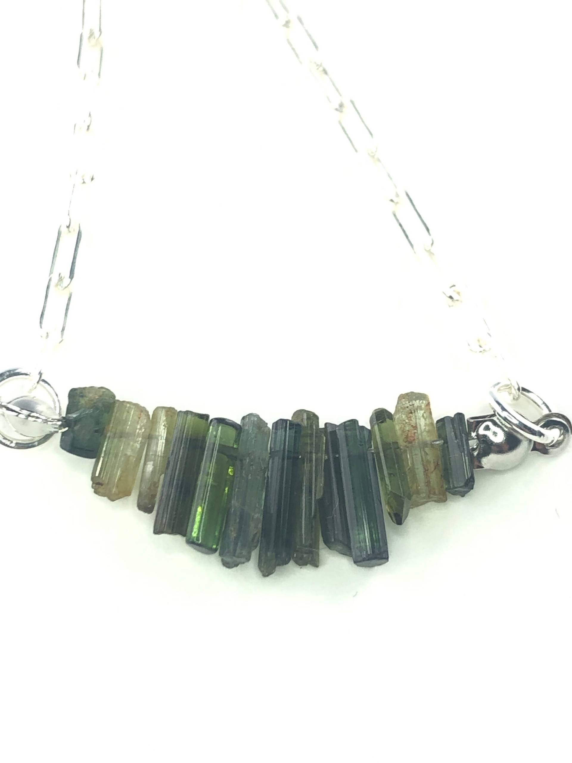 Gliederhalskette Aus Sterlingsilber 925 Mit Anhänger Turmalinstäbchen Unikat von PearldiverJewel