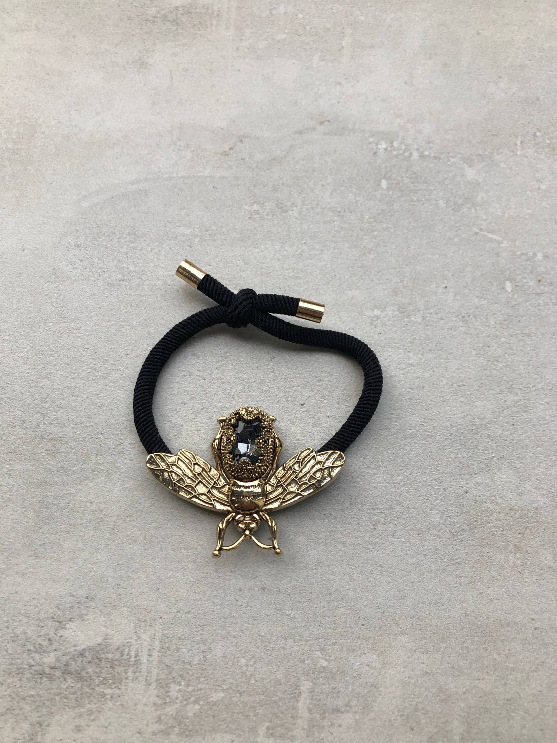 Haargummi Mit Strass-Biene in Anthrazit Schwarz von PearldiverJewel