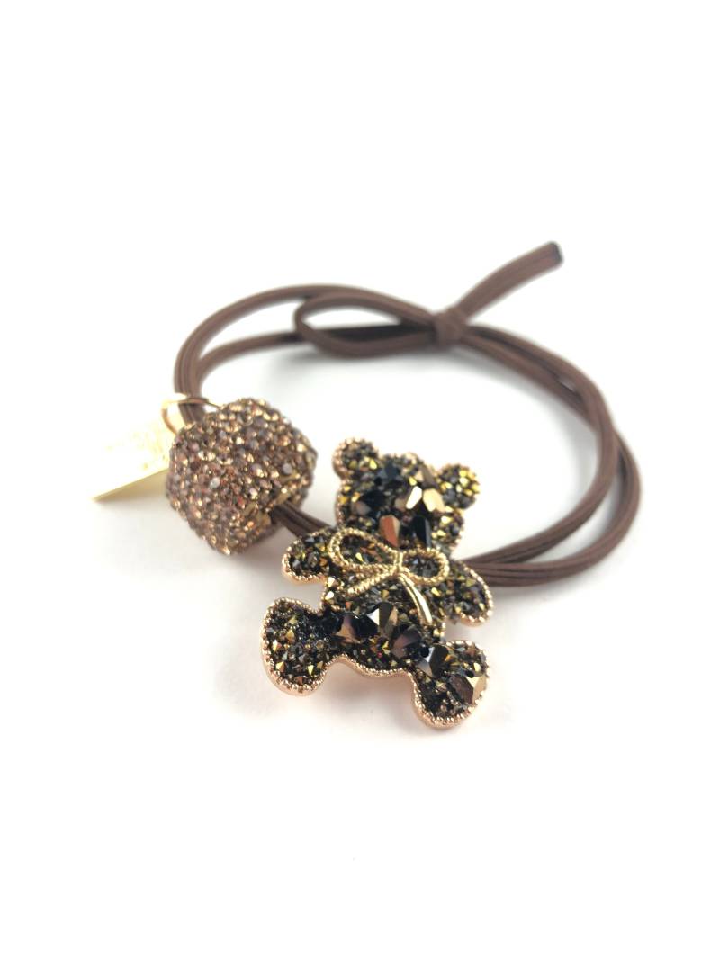 Haargummi Mit Strass-Teddy in Braun Gold von PearldiverJewel