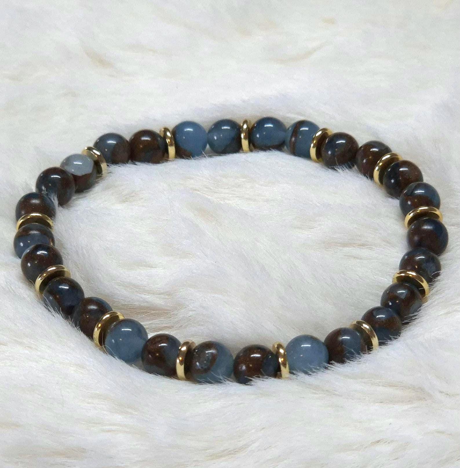 Perlenarmband Steinperlen Blau-Braun/6mm Handmade von PearlieVonNatalie