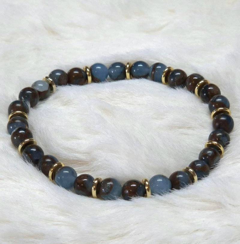 Perlenarmband Steinperlen Blau-Braun/6mm Handmade von PearlieVonNatalie