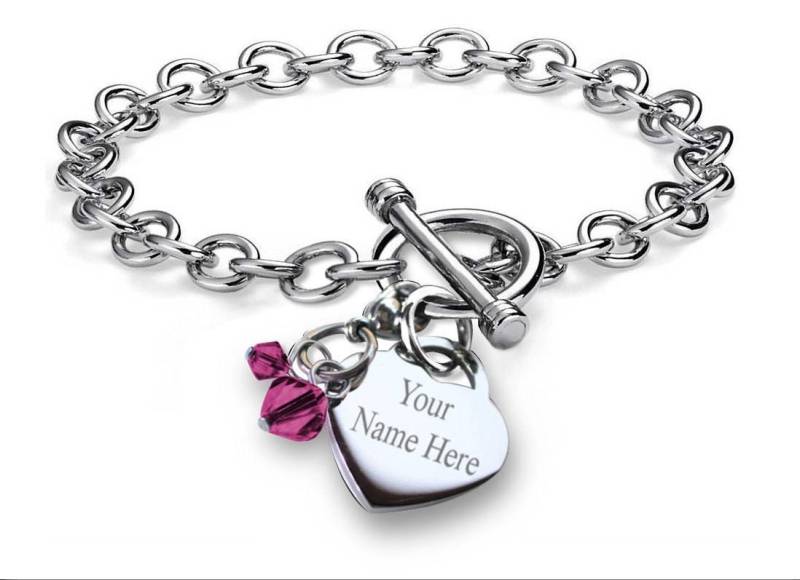 Personalisierte Edelstahl Herz Charm Armband Mit Birthstone von PearlinaJewelry