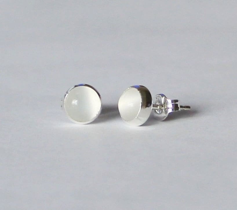 5 Mm, 6 Mm Natürlicher Mondstein Ohrstecker, Sterling Silber Ohrringe, Silber Grau Leuchtende Geburtsstein Geschenk von Pearlland88
