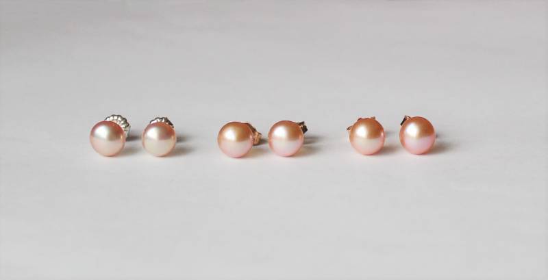 6-7 Mm Süßwasser Rosa Perle Ohrstecker, Rosa Brautjungfer Ohrring, Geschenk, Ohrringe, Brautparty Geschenk-Sets von Pearlland88