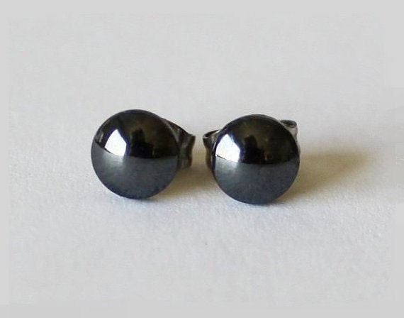 6 Mm Metallic Schwarz Hemalyke Ohrstecker, Hypoallergene Titan Empfindliche Ohren, Unisex Geschenk Zum Vatertag von Pearlland88