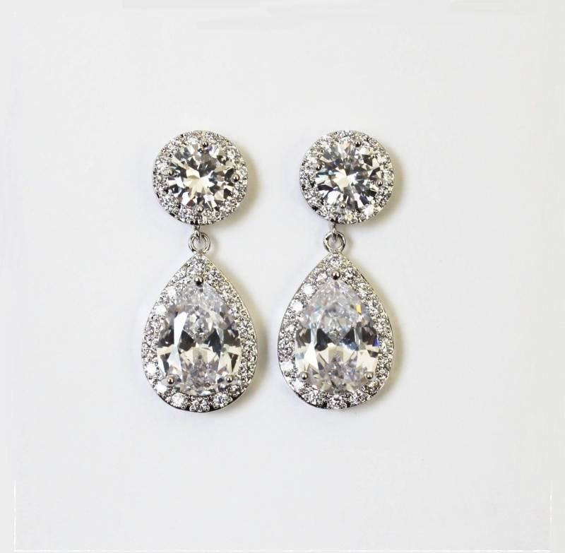 Silber Braut Träne Tropfen Ohrringe Hochzeit Hypoallergen Brautschmuck Rose Gold Zirkonia Ohrring Mütter Brautjungfern Xy1 von Pearlland88