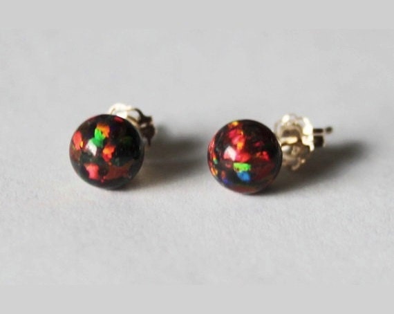 Solid Gold 4 Mm 6 8 10 Schwarz Feueropal Kugel Ohrstecker, 14K Echtes Ohrringe Opal Ohrstecker von Pearlland88