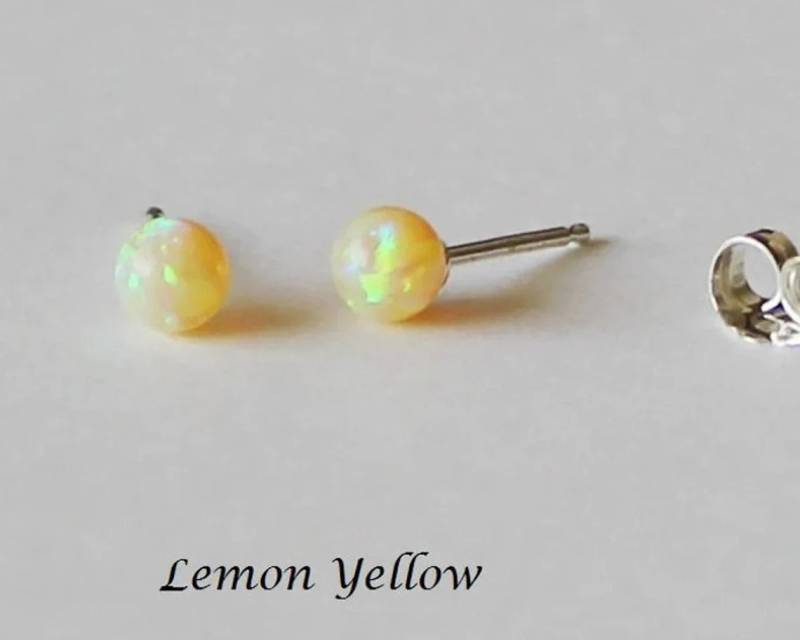 Zitronengelbe Opalkugel Ohrstecker, Gelbe Opal Oktober Geburtsstein Geschenk, Zitrone Ohrringe Geschenk Für Sie von Pearlland88