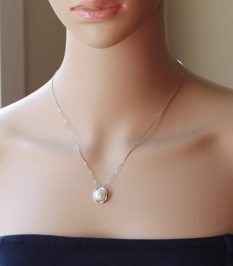 sterling Silber Halo Süßwasserperle Anhänger Halskette Große Echte Perle Mutter Hochzeitsgeschenk Weihnachtsgeschenk von Pearlland88