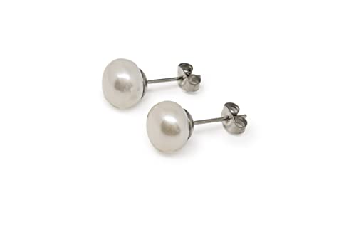 PoE - Damen Ohrstecker mit großer halbrunder Perle weiß - echte Zuchtperle 10mm - Edelstahl silberfarben - zeitloses klassisches Design - Perlenschmuck von Pearls of Eden