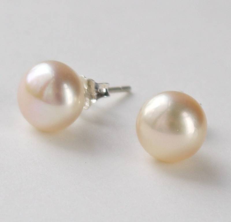 Pfirsich Süßwasserperle Sterling Silber 8 Mm Ohrstecker von PearlsByTabs