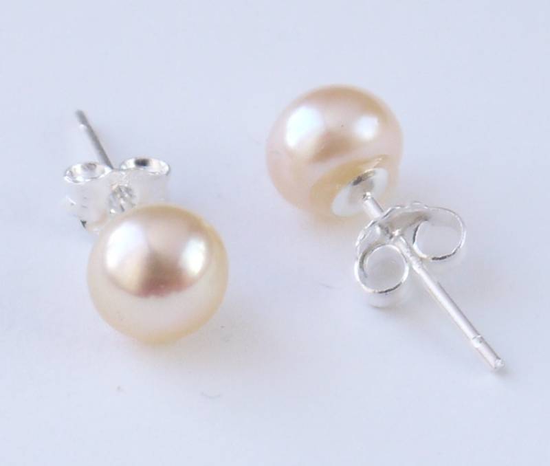Pfirsichperlen Ohrstecker - 6mm Pfirsich Süßwasserperle Sterling Silber von PearlsByTabs