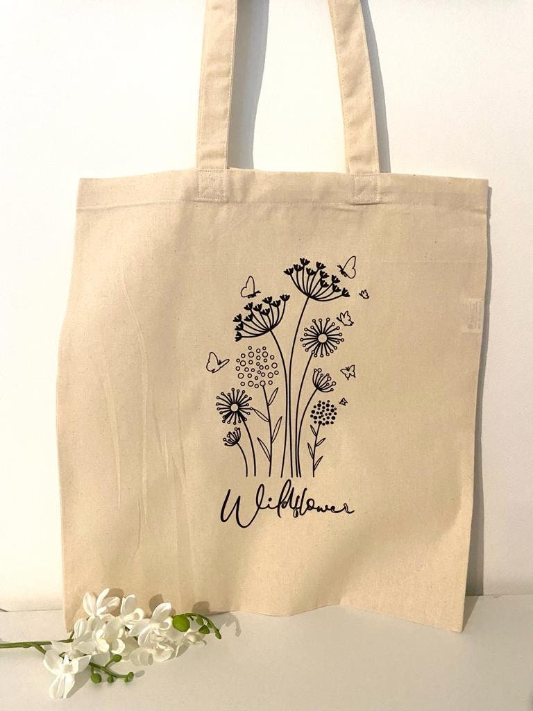 Jutebeutel, Baumwolltasche, Tasche, Beutel Mit Wildblumen, Boho, Stoffbeutel von PearlsWorldDesign