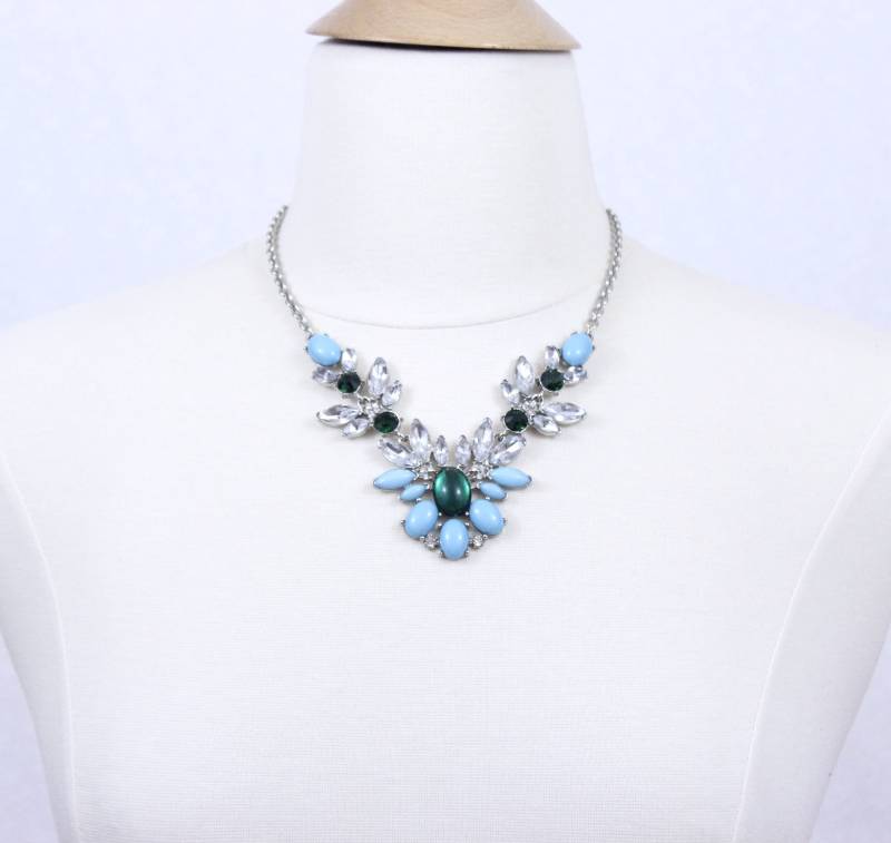 Blaue Blumen Strass Statement Halskette Kristall Schmuck von PearlsandBeyond