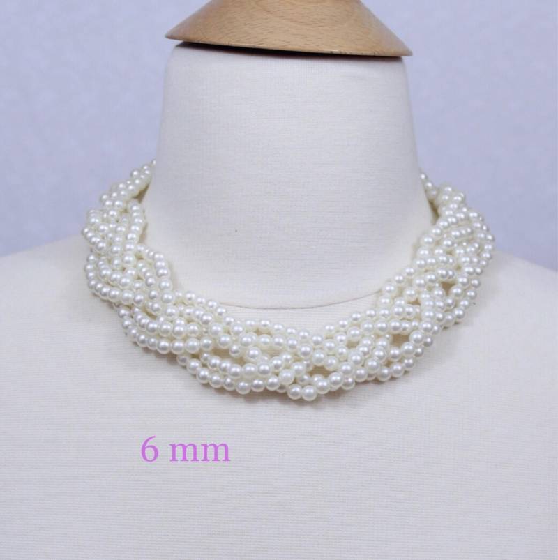 Geflochtene Perlenkette Elfenbeinfarbener Statement Schmuck + Gratis Ohrringe von PearlsandBeyond