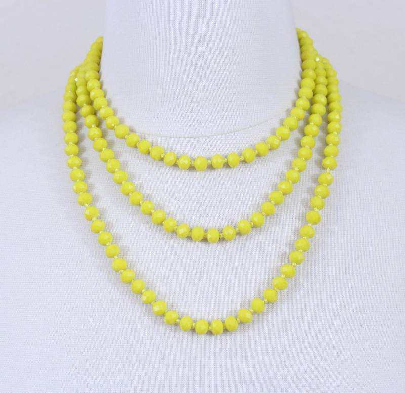 Gelbe Kristallperlen Lange Halskette Glas Statement Layering Halskette von PearlsandBeyond