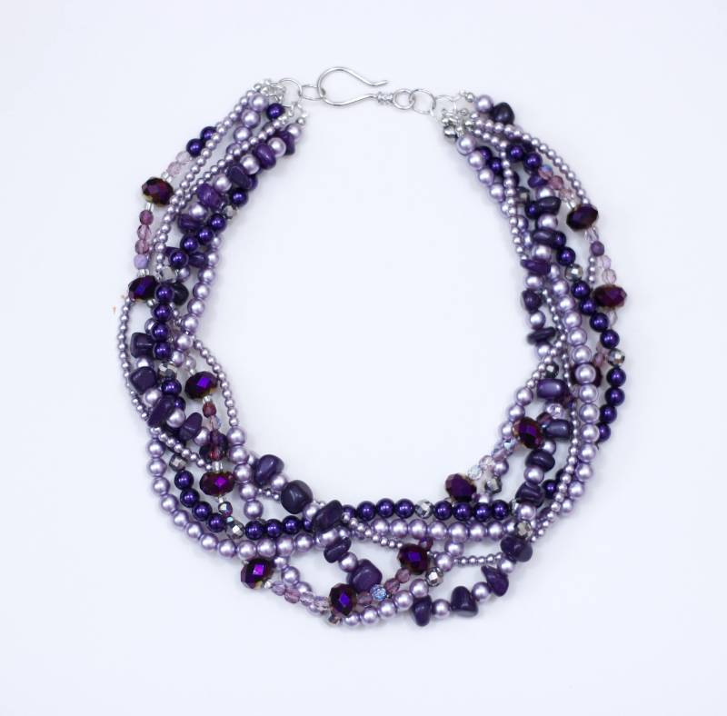 Lila Perlen Geflochtene Statement Halskette Brautjungfer Brautschmuck von PearlsandBeyond