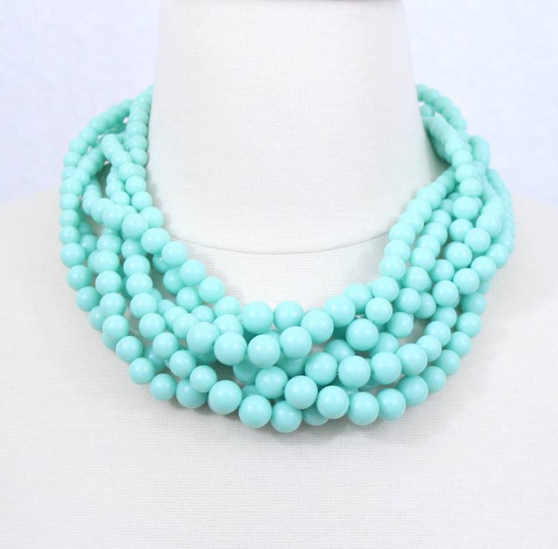 Mint Grün Geflochtene Perlen Statement Halskette von PearlsandBeyond