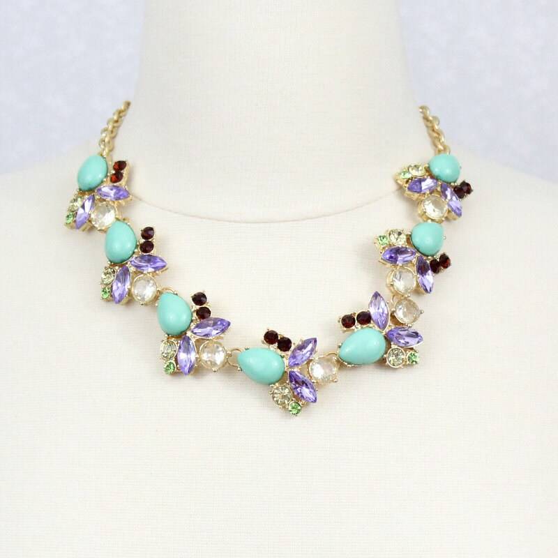 Mint Strass Statement Halskette Klobige Kristall Cabochon Schmuck von PearlsandBeyond