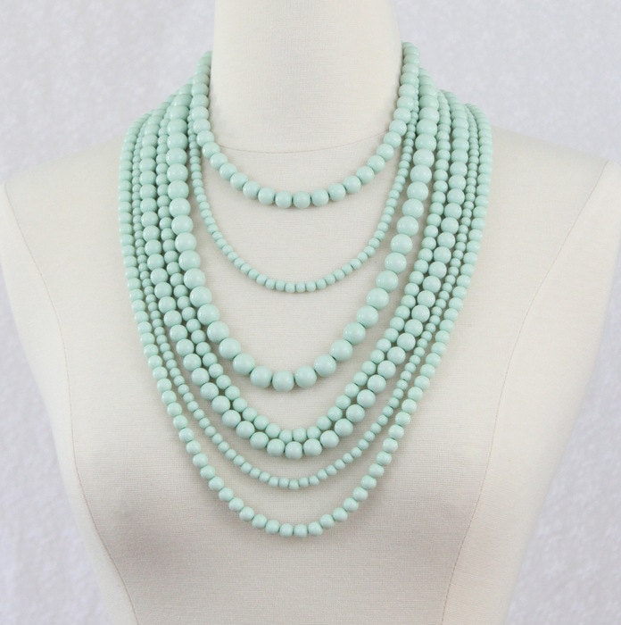 Minze Mehrstrangige Perlenkette Sieben Schicht Perlen von PearlsandBeyond