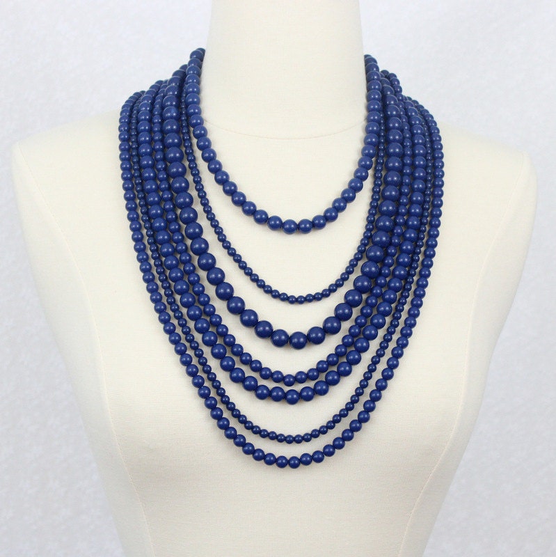 Navy Blau Multi Strang Perlen Halskette von PearlsandBeyond