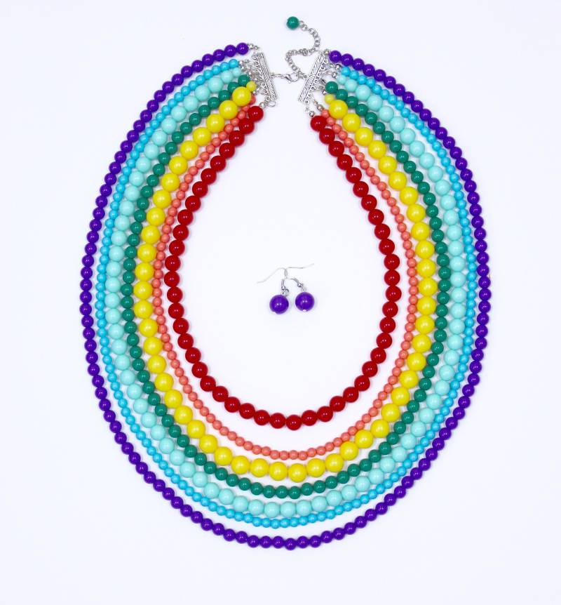 Regenbogen Perlen Statement Kette Mehrstrangige Resin von PearlsandBeyond