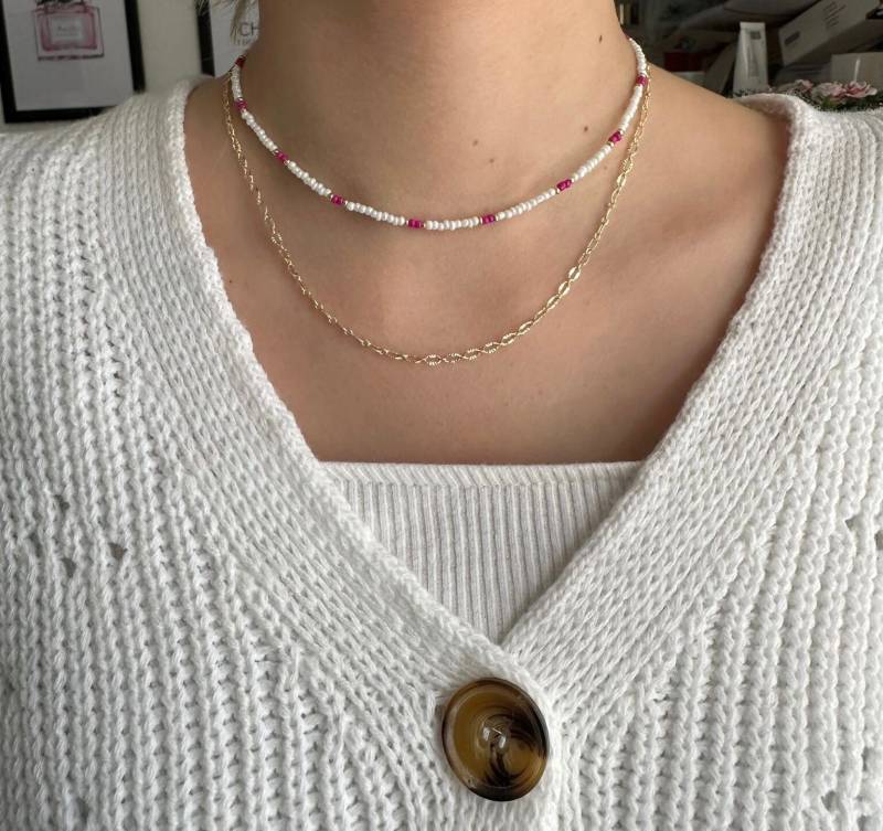 Perlenkette Chocker Mit Weißen Und Pinken Perlen - 10032 von Pearlsbyhelin