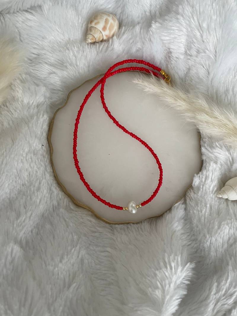 Perlenkette Chocker Rot Mit Süßwasserperle -10190 von Pearlsbyhelin