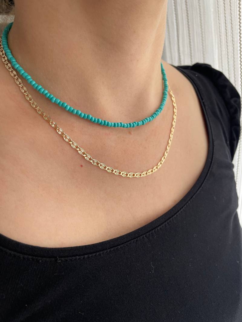 Perlenkette Chocker Türkis Mit Rocailles Perlen - 10112 von Pearlsbyhelin
