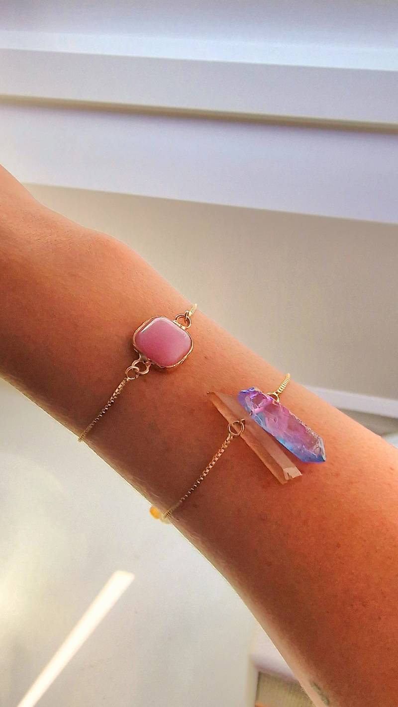 Edelstein Rosenquarz Goldarmband Mit Stopperperle - Handmade von Pearlsofknowcean