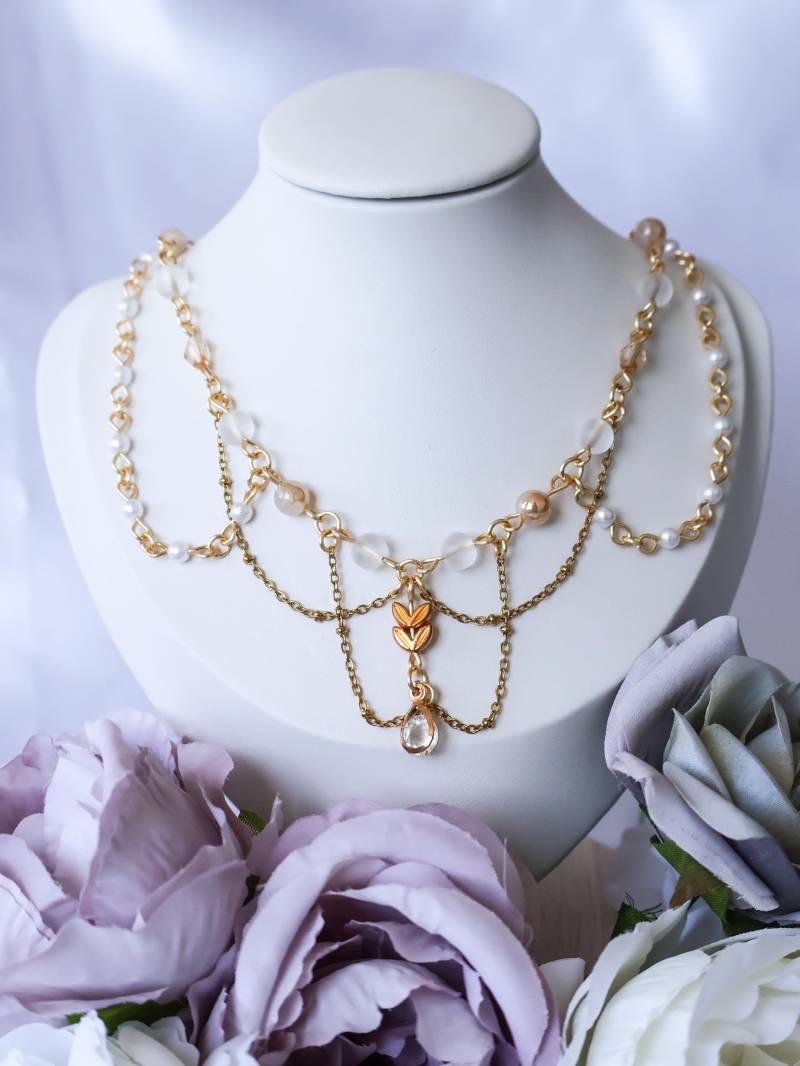 Goldene Perlenkette Velorian - Eleganter Halsschmuck Damen Glaswachsperlen & Glasperlen Luxuriöse Kette Geschenk Für Sie von PearlyWitchArts