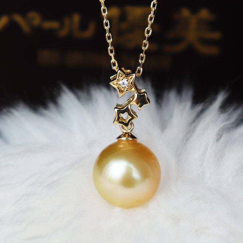 18K Gold Südsee Perlenkette Goldener Perlen Stern Schmuck von Pearlyuumi