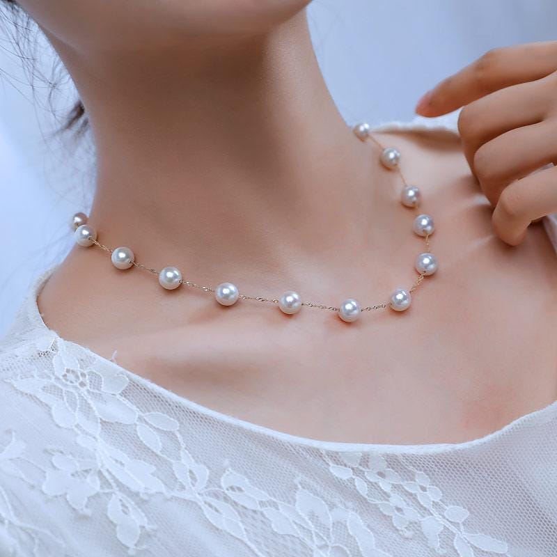 Akoya Perlenkette 18K Gold Station Anhänger, 8-8.5 Mm von Pearlyuumi