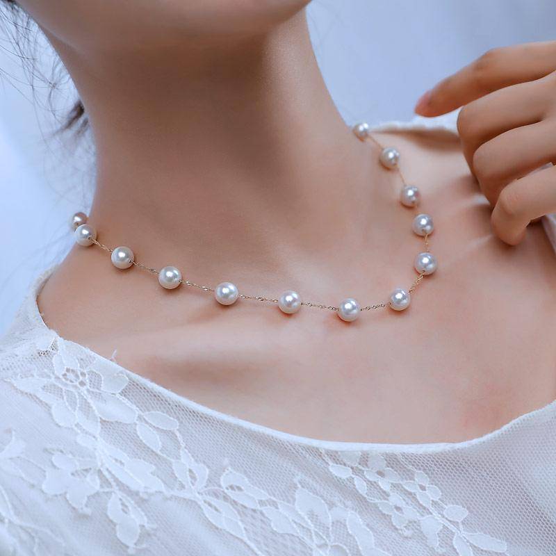 Akoya Perlenkette 18K Gold Station Anhänger, 8-8.5 Mm von Pearlyuumi